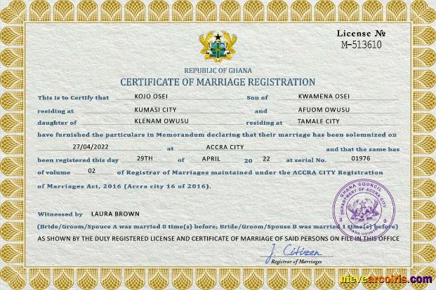 Ghana marriage certificate